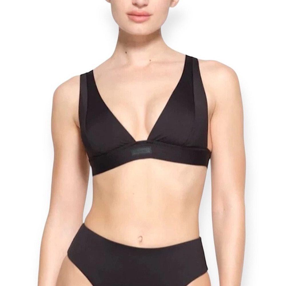SKIMS Black Triangle Bikini Top and High-Waist Bottom Set